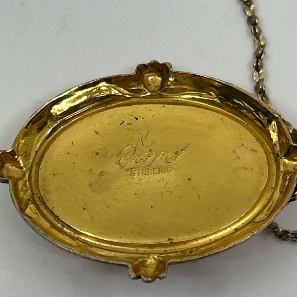 1/20 12k Gold Filled 18” Chain Necklace Coro Sterling Cameo Pendant Red Vintage - Picture 6 of 12